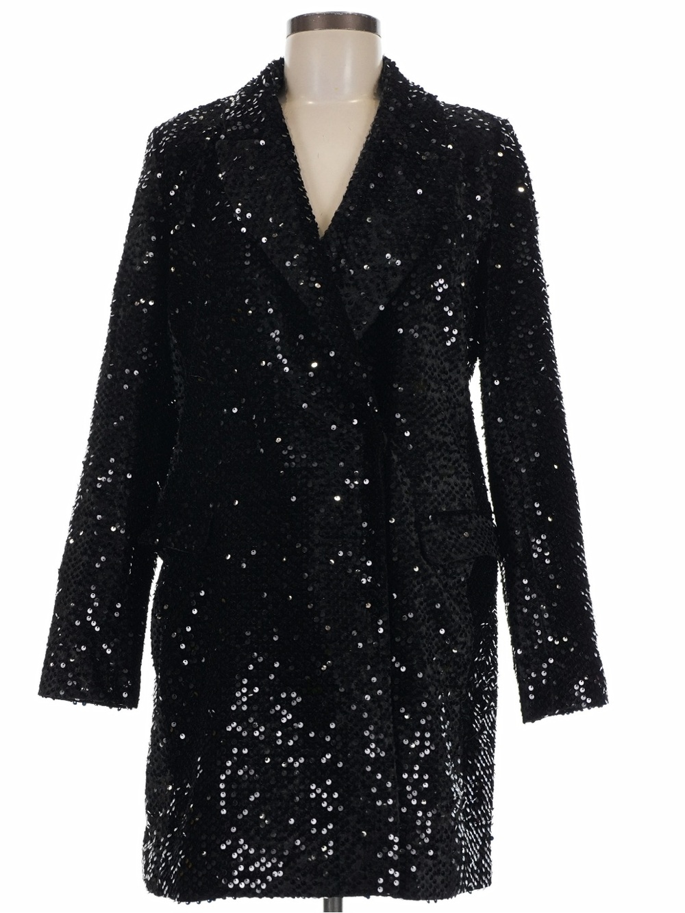 Nine West Black Sequin Longline Blazer Jacket Party Holiday Sz M Evening Blazer